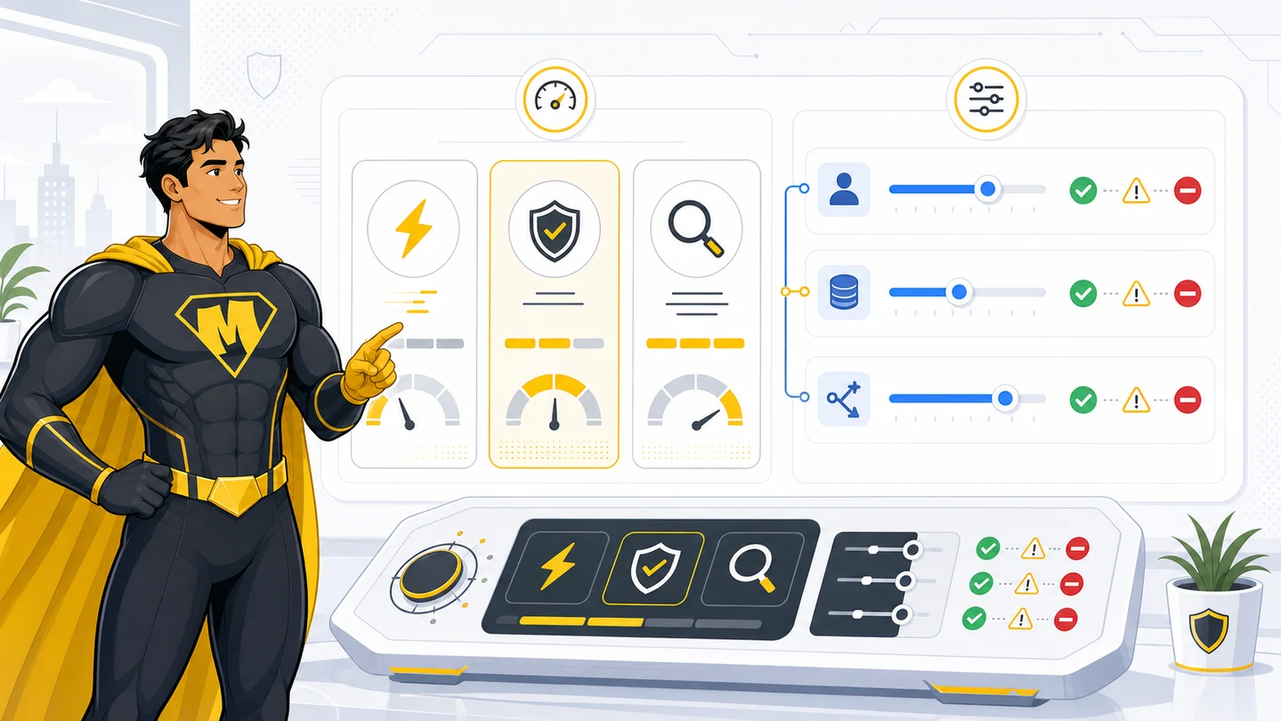 Mighty superhero using a control console that separates fast secure and comprehensive scan depth from profile data sensitivity and routing tolerance